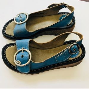 Fly London blue leather sandals size 38 or 7.5 - 8